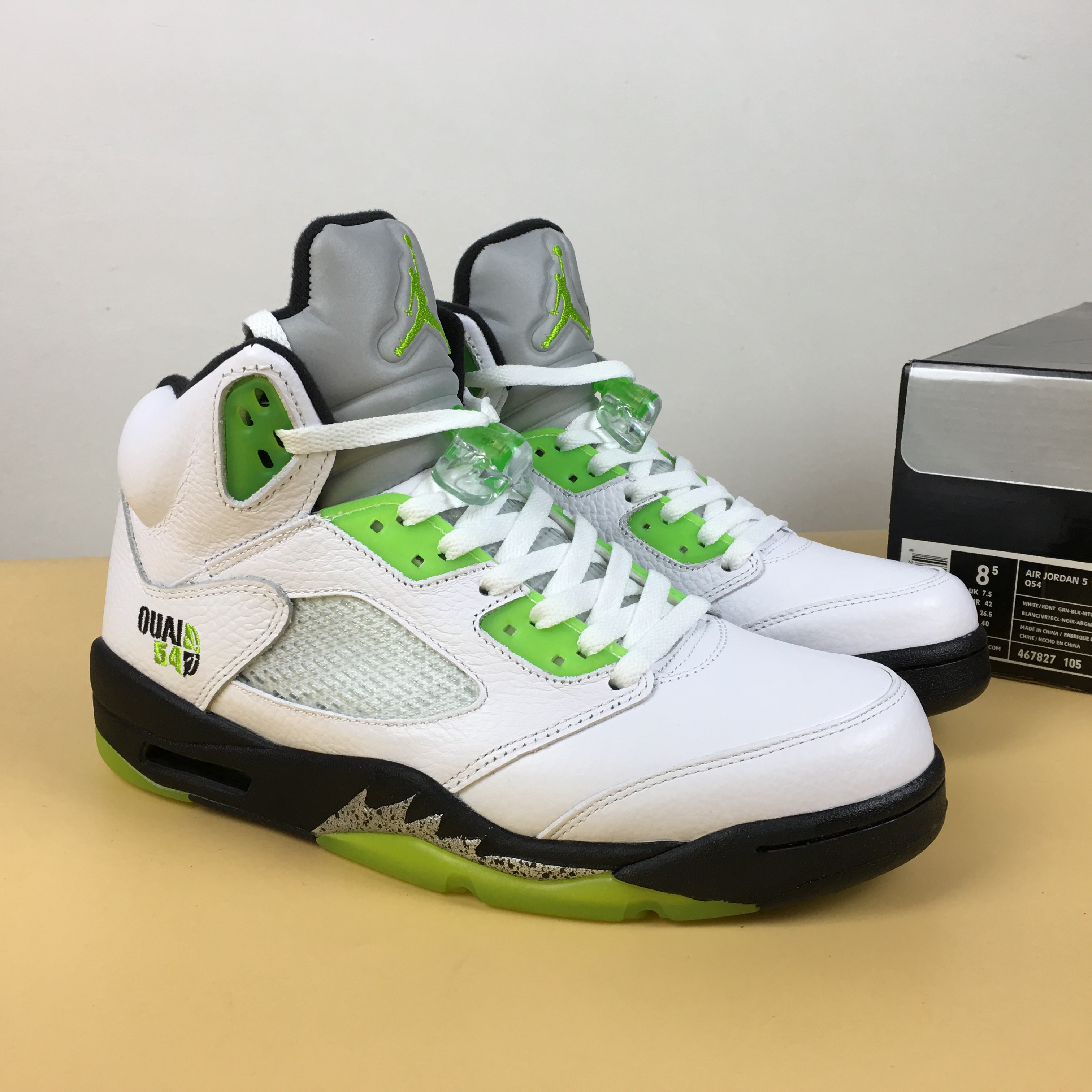 Air Jordan 5 Quai54 White Green Black Shoes - Click Image to Close